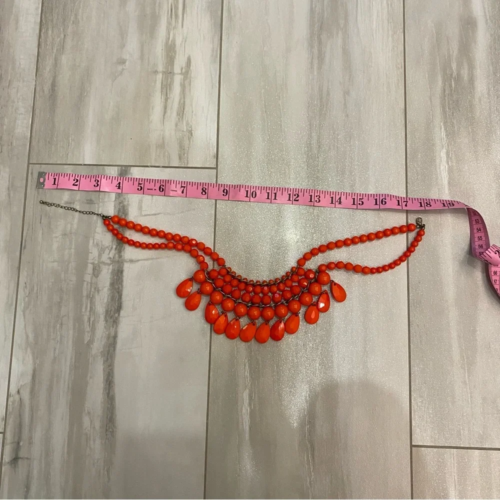 Vintage Early 2000s Vibrant Orange Composite Beaded Statement Bib Necklace